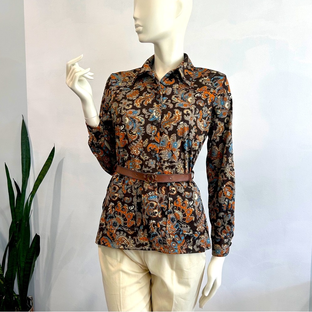 Vintage 70s Paisley Print Pocket Tunic Top